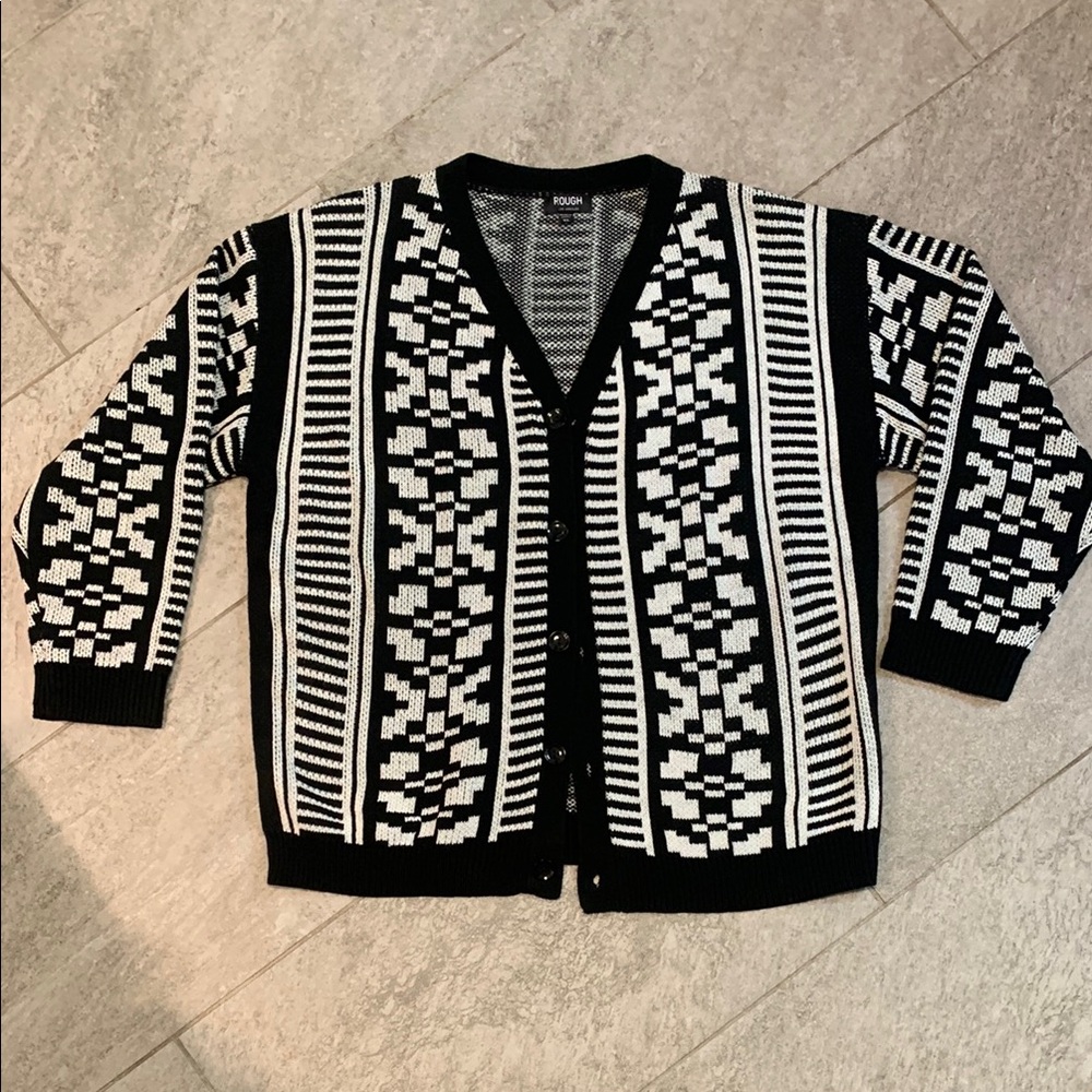 Black and White Patterned Rough Men's Sweater Oversized XL Geometric